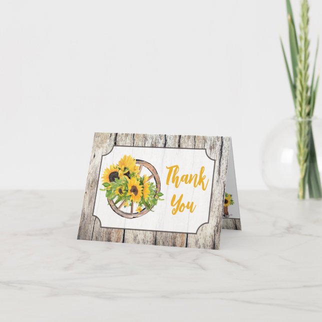 Sunflowers on Wagon Wheel Bridal Shower Thank You (Front)