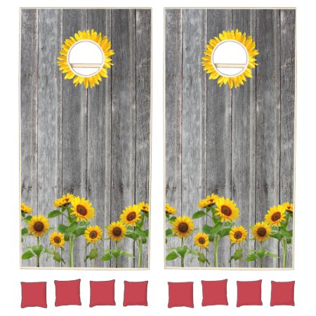 Sunflowers On Weathered Wood Background Cornhole Set