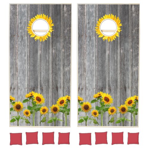 Sunflowers on Weathered Wood Background Cornhole Set