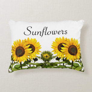 Sunflowers on White Floral Accent Pillow