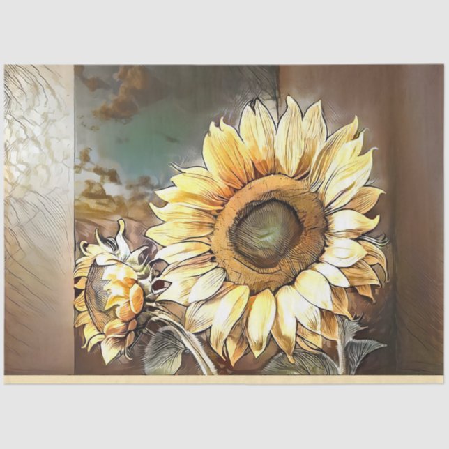 Sunflowers On Window Modern Art Collection Tissue Paper (Front)