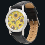 Sunflowers on Women's Black Leather Strap Watch<br><div class="desc">Sunflowers on Women's Black Leather Strap Watch</div>