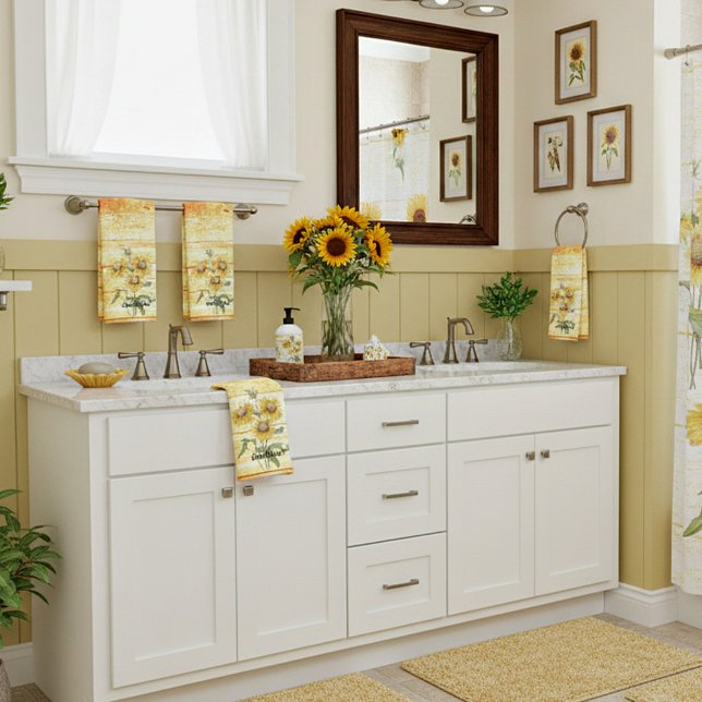 Sunflowers on wood bath towel set (Creator Uploaded)