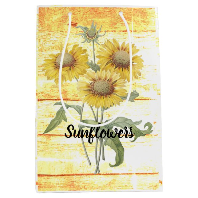 Sunflowers on wood medium gift bag (Front)