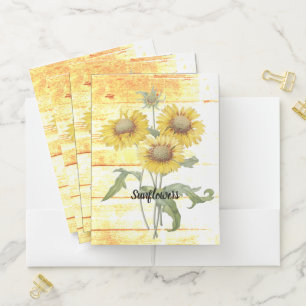 Sunflowers on wood pocket folder