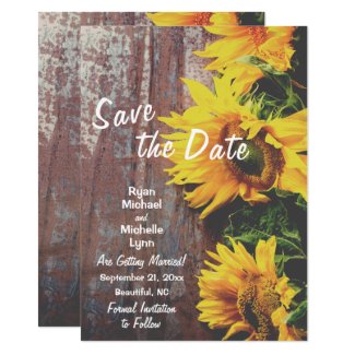 Sunflowers on Wood Rustic Save the Date Wedding Invitation