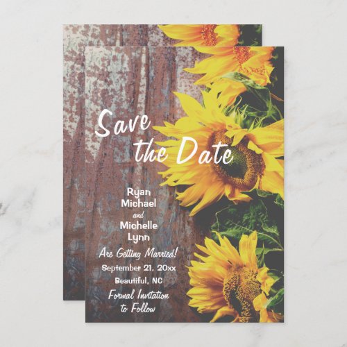 Sunflowers on Wood Rustic Save the Date Wedding Invitation