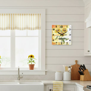 Sunflowers on wood square wall clock