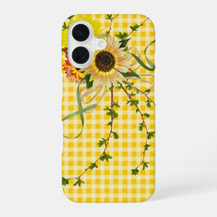 Sunflowers On Yellow Gingham iPhone 16 Case