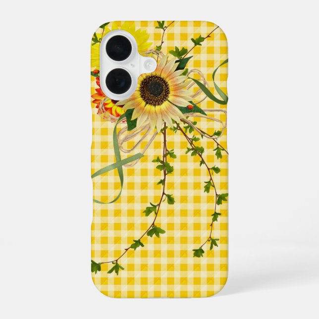 Sunflowers On Yellow Gingham Iphone Case (Back)