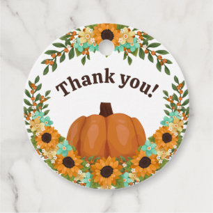 Sunflowers & Orange Pumpkin Thank You Favor Tags