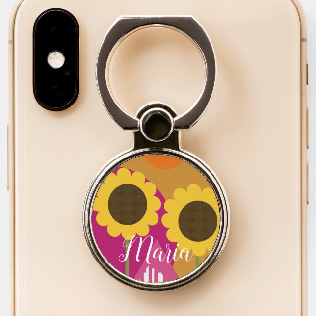 Sunflowers Organic Flower Garden Phone Ring Stand (Close Up)