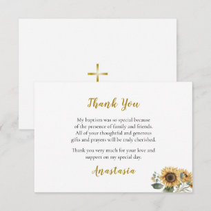 Sunflowers Orthodox Christian Baptism Thank You Card
