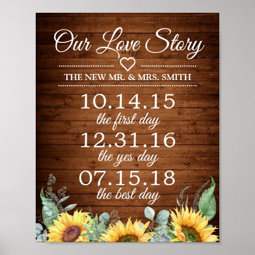 Sunflowers Our Love Story Timeline Wedding Sign