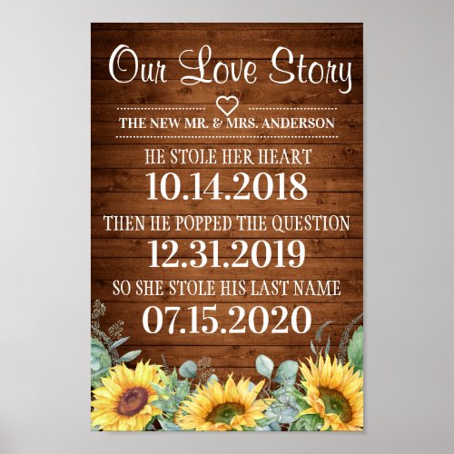 Sunflowers  Our Love Story Timeline Wedding Sign