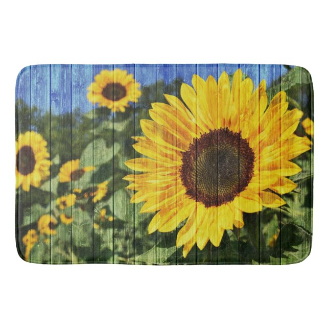 Sunflowers Painted Fence Bath Mat (Front)