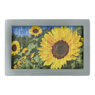 Sunflowers Painted Fence Belt Buckle