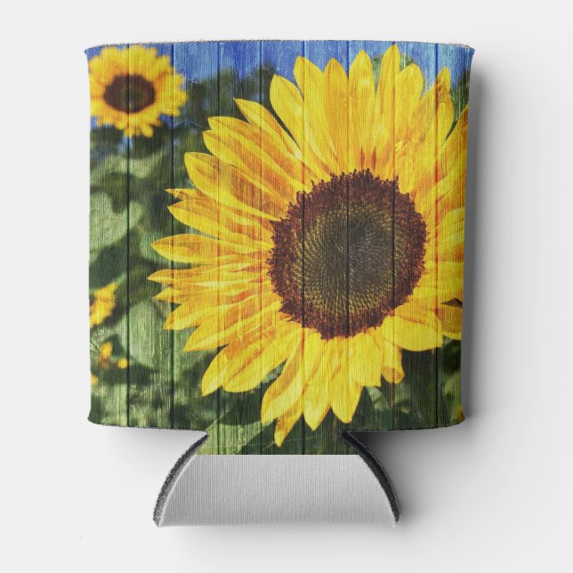 Sunflowers Painted Fence Can Cooler (Front)