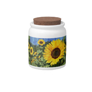 Sunflowers Painted Fence Candy Jar