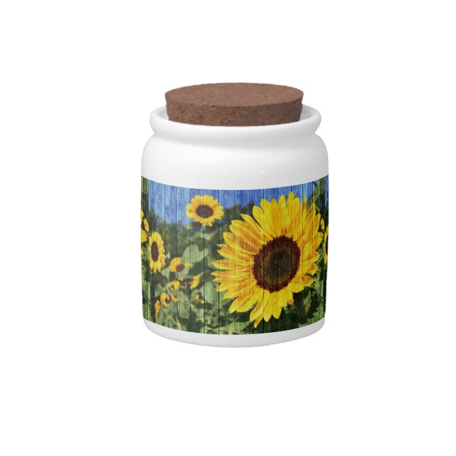 Sunflowers Painted Fence Candy Jar (Front)