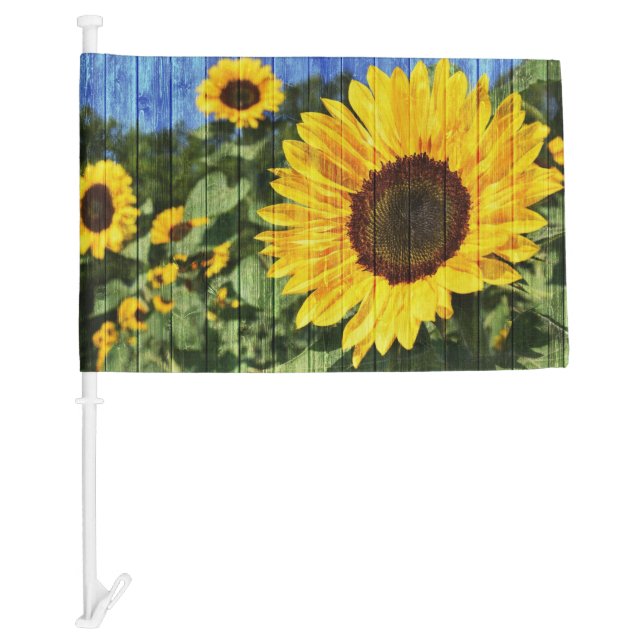 Sunflowers Painted Fence Car Flag (Front)