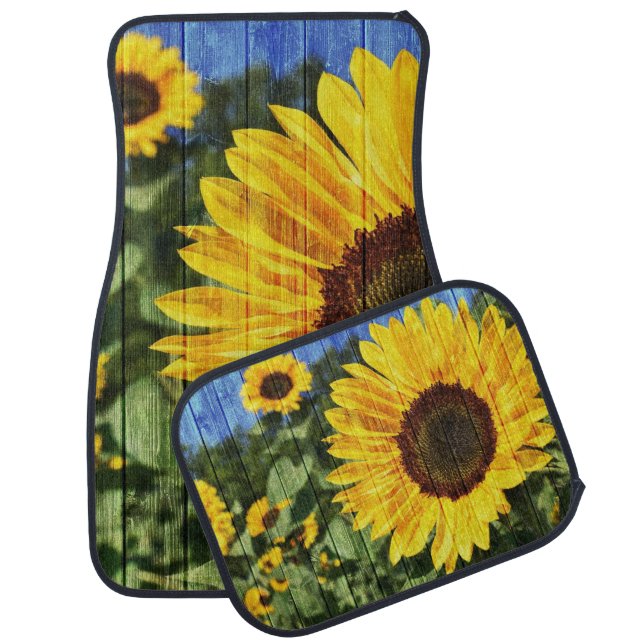 Sunflowers Painted Fence Car Floor Mat (Set)