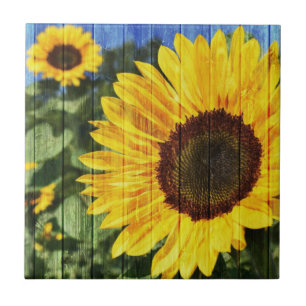 Sunflowers Painted Fence Ceramic Tile