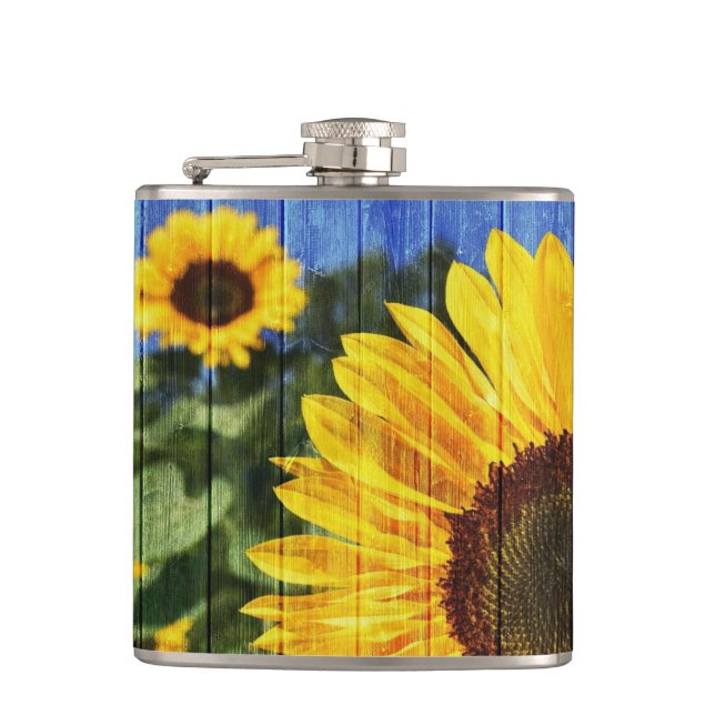 Sunflowers Painted Fence Flask (Front)