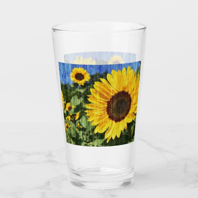 Sunflowers Painted Fence Glass (Front)
