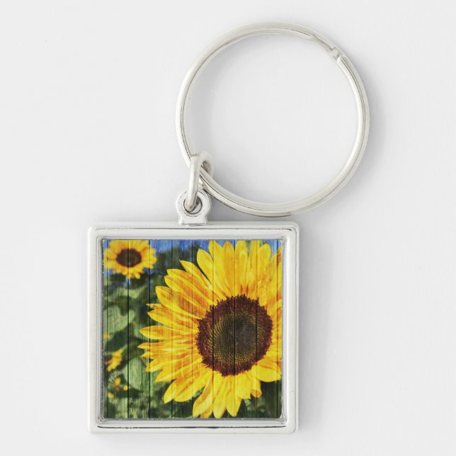 Sunflowers Painted Fence Keychain (Front)