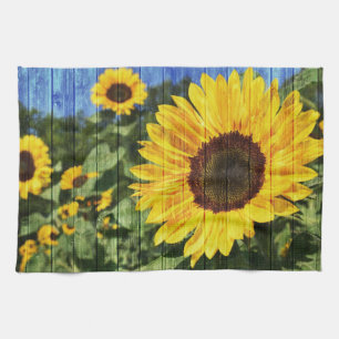 Sunflowers Painted Fence Kitchen Towel