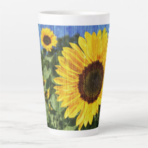 Sunflowers Painted Fence Latte Mug