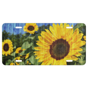 Sunflowers Painted Fence License Plate