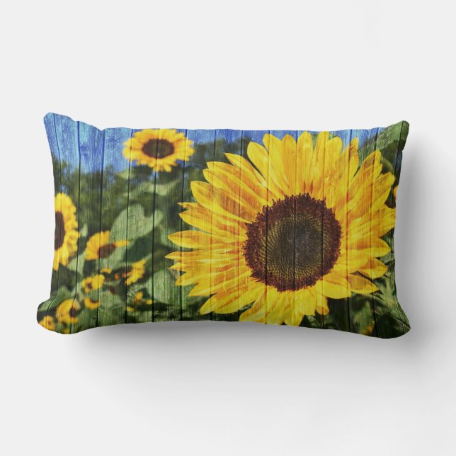 Sunflowers Painted Fence Lumbar Pillow (Front)