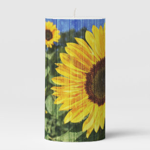Sunflowers Painted Fence Pillar Candle