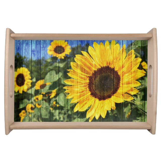 Sunflowers Painted Fence Serving Tray (Front)