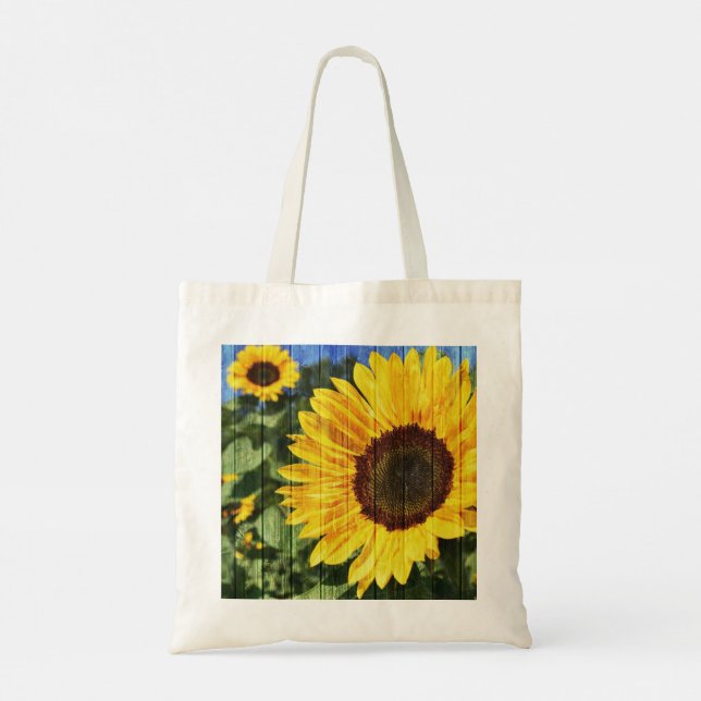 Sunflowers Painted Fence Tote Bag (Back)