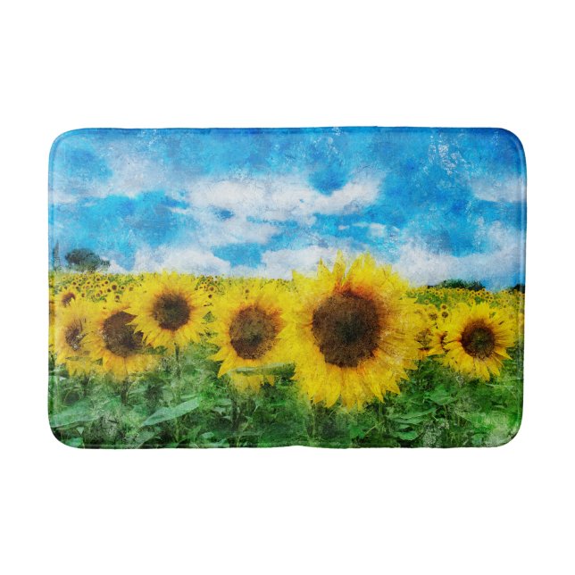 Sunflowers painting bathroom mat (Front)