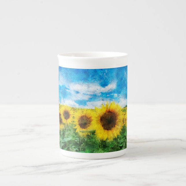 Sunflowers painting bone china mug (Front)