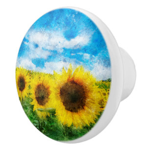 Sunflowers painting ceramic knob