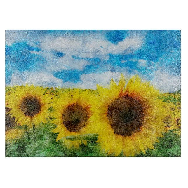 Sunflowers painting cutting board (Front)