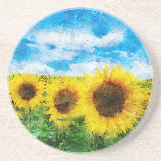 Sunflowers painting drink coaster (Front)