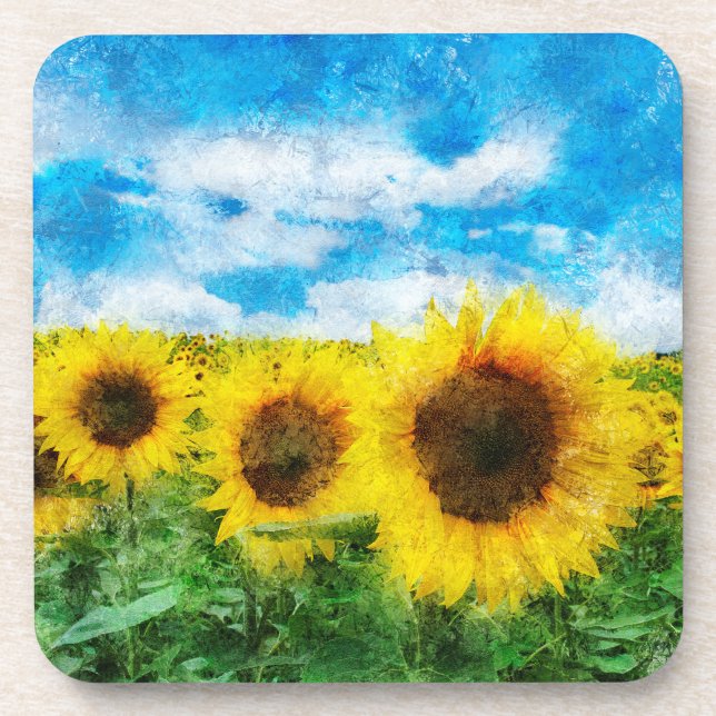 Sunflowers painting drink coaster (Front)