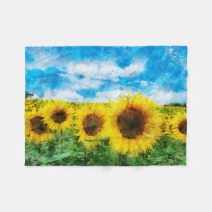 Sunflowers painting fleece blanket