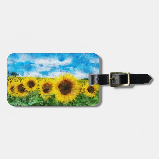 Sunflowers painting luggage tag (Front Horizontal)