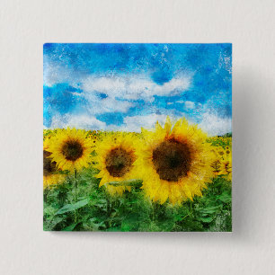 Sunflowers painting pinback button