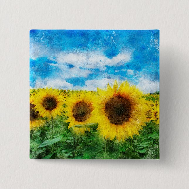 Sunflowers painting pinback button (Front)