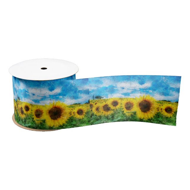 Sunflowers painting satin ribbon (Spool)