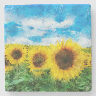 Sunflowers painting stone coaster
