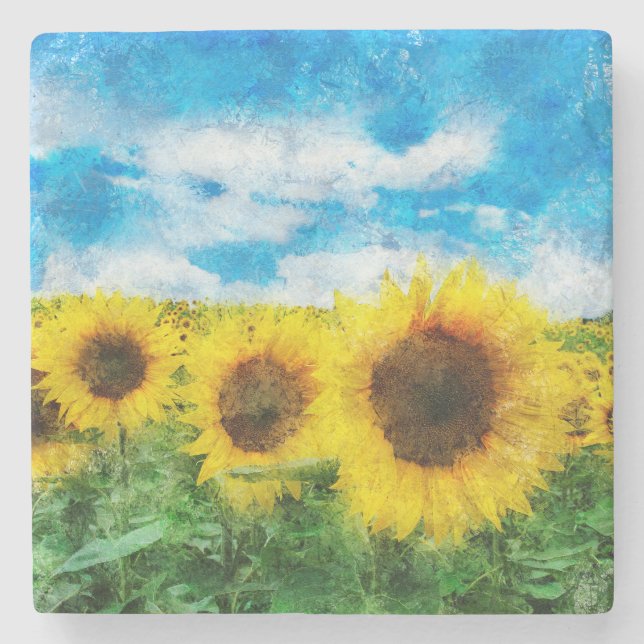 Sunflowers painting stone coaster (Front)
